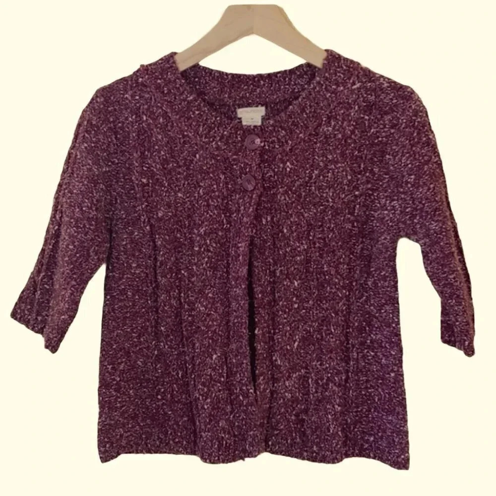 Maurices Cardigan Sweater Medium Burgundy Marled Cable Knit 3/4 Sleeve 2 Button